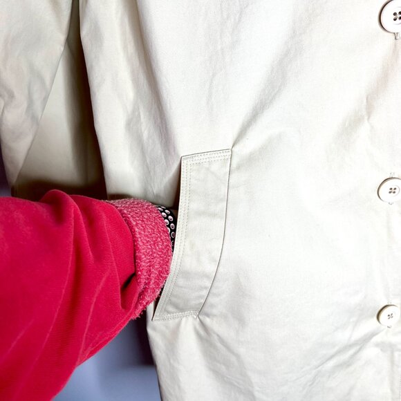 L.L. Bean Beige Cotton Mid-Length Raincoat Trench Coat Barn Chore Button Up M - Picture 3 of 4